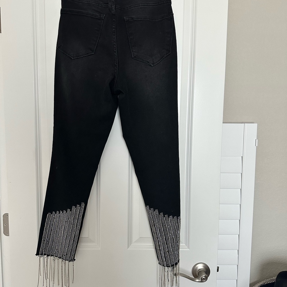 AKIRA Black Ankle Jeans with Silver Fringe